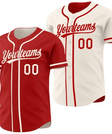 Custom Red-Cream Reversible Button-Down Baseball Jersey, Gift For Baseball Fans