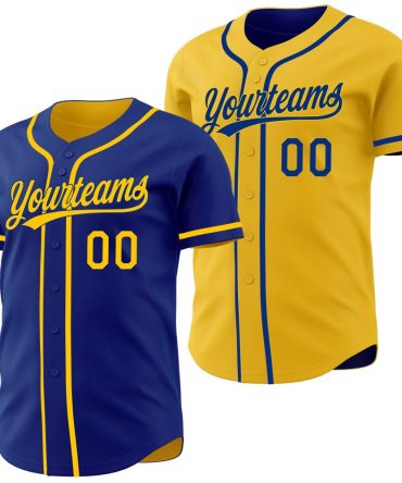 Custom Royal-Yellow Reversible Button-Down Baseball Jersey, Gift For Baseball Fans