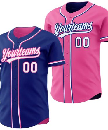 Custom Royal White-Pink Reversible Button-Down Baseball Jersey, Gift For Baseball Fans