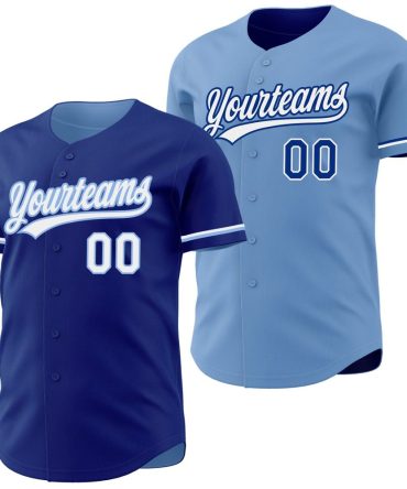Custom Royal White-Light Blue Reversible Button-Down Baseball Jersey, Gift For Baseball Fans
