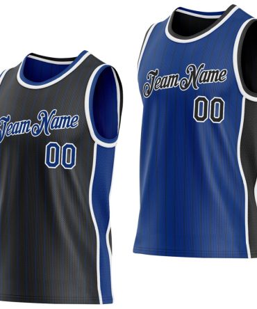 Custom Black Royal Pinstripe-White Side Panels Reversible Double Side Basketball Jersey, Gift For Basketball Fans