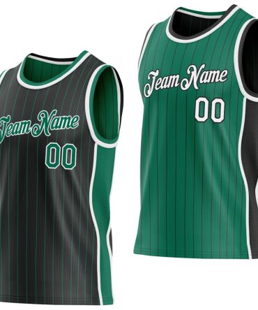 Custom Black Kelly Green Pinstripe-White Side Panels Reversible Double Side Basketball Jersey, Gift For Basketball Fans