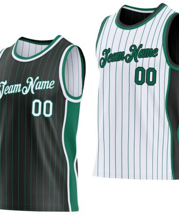 Custom Black Kelly Green Pinstripe-White Side Panels Reversible Double Side Basketball Jersey, Gift For Basketball Fans