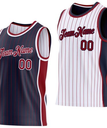 Custom Navy Maroon Pinstripe-White Side Panels Reversible Double Side Basketball Jersey, Gift For Basketball Fans