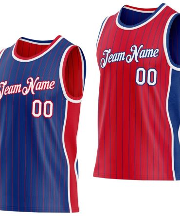 Custom Royal Red Pinstripe-White Side Panels Reversible Double Side Basketball Jersey, Gift For Basketball Fans