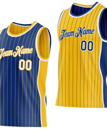 Custom Royal Gold Pinstripe-White Side Panels Reversible Double Side Basketball Jersey, Gift For Basketball Fans