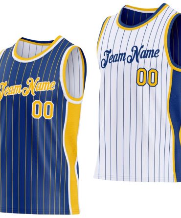 Custom Royal Gold Pinstripe-White Side Panels Reversible Double Side Basketball Jersey, Gift For Basketball Fans
