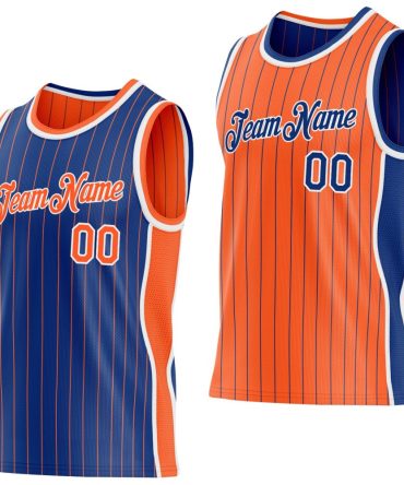 Custom Royal Orange Pinstripe-White Side Panels Reversible Double Side Basketball Jersey, Gift For Basketball Fans