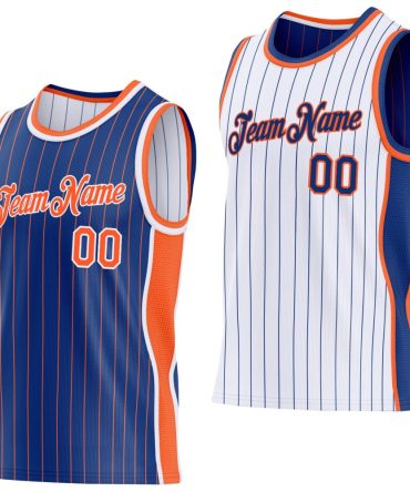 Custom Royal Orange Pinstripe-White Side Panels Reversible Double Side Basketball Jersey, Gift For Basketball Fans