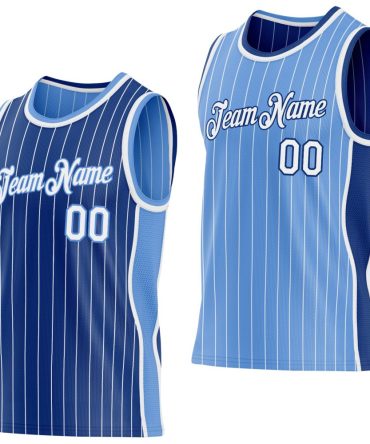 Custom Royal White Pinstripe-Light Blue Side Panels Reversible Double Side Basketball Jersey, Gift For Basketball Fans