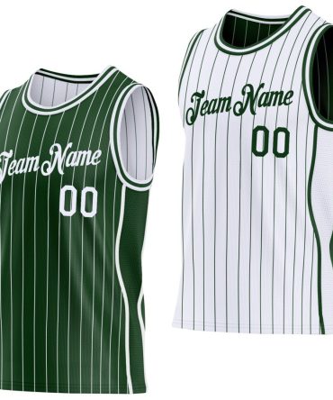 Custom Green White Pinstripe Side Panels Reversible Double Side Basketball Jersey, Gift For Basketball Fans