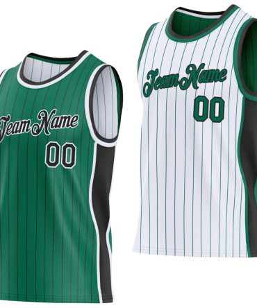 Custom Kelly Green Black Pinstripe-White Side Panels Reversible Double Side Basketball Jersey, Gift For Basketball Fans