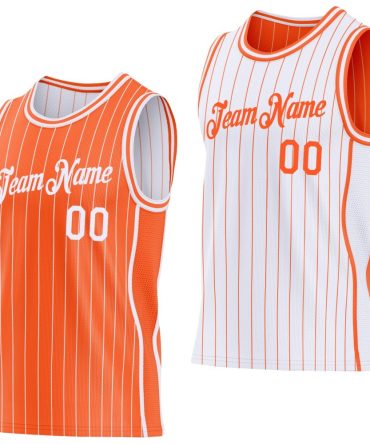 Custom Orange White Pinstripe Side Panels Reversible Double Side Basketball Jersey, Gift For Basketball Fans