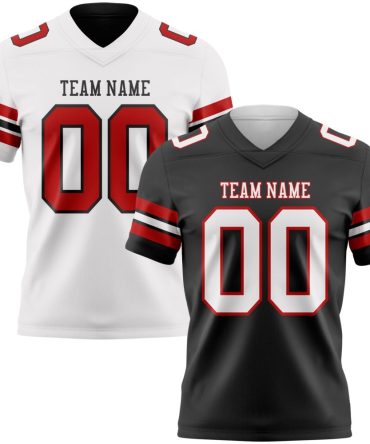 Custom Black White-Red Reversible Double Side Authentic Football Jersey, Gift For Football Fans