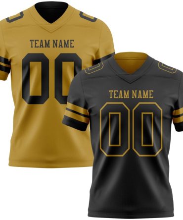 Custom Black-Old Gold Reversible Double Side Authentic Football Jersey, Gift For Football Fans