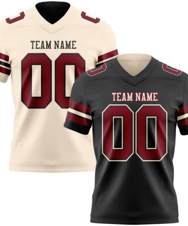 Custom Black Crimson-Cream Reversible Double Side Authentic Football Jersey, Gift For Football Fans