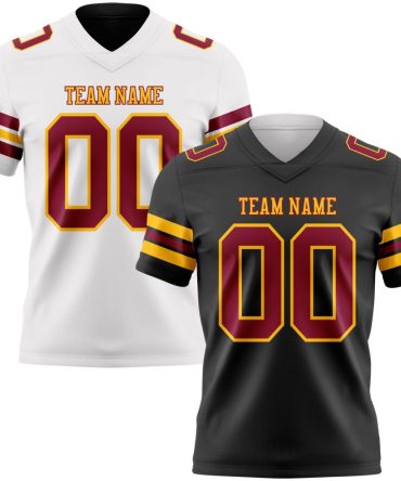 Custom Black Maroon-Gold Reversible Double Side Authentic Football Jersey, Gift For Football Fans