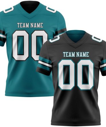 Custom Black White-Teal Reversible Double Side Authentic Football Jersey, Gift For Football Fans