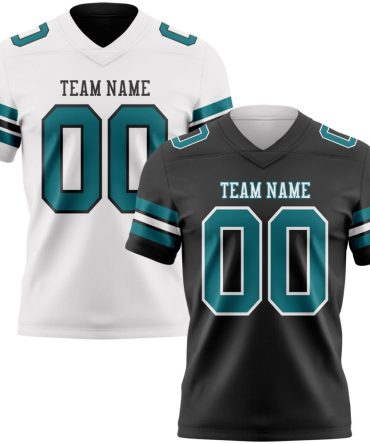 Custom Black Teal-White Reversible Double Side Authentic Football Jersey, Gift For Football Fans