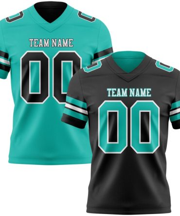 Custom Black Aqua-White Reversible Double Side Authentic Football Jersey, Gift For Football Fans
