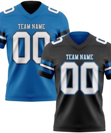 Custom Black White Gray-Blue Reversible Double Side Authentic Football Jersey, Gift For Football Fans