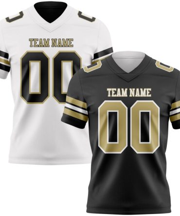 Custom Black Vegas Gold-White Reversible Double Side Authentic Football Jersey, Gift For Football Fans
