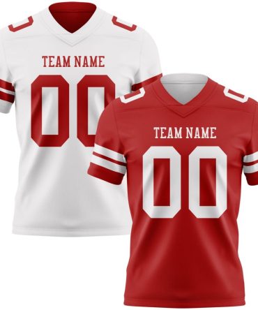 Custom Red-White Reversible Double Side Authentic Football Jersey, Gift For Football Fans