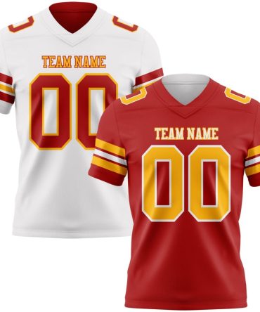 Custom Red Gold-White Reversible Double Side Authentic Football Jersey, Gift For Football Fans