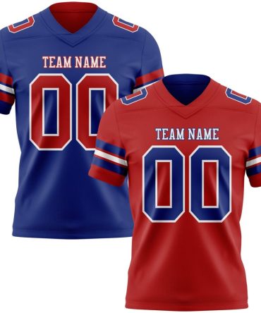 Custom Red Royal-White Reversible Double Side Authentic Football Jersey, Gift For Football Fans