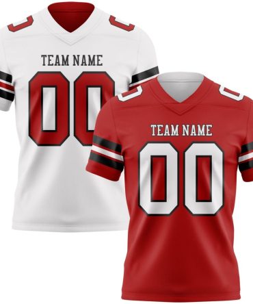 Custom Red White-Black Reversible Double Side Authentic Football Jersey, Gift For Football Fans