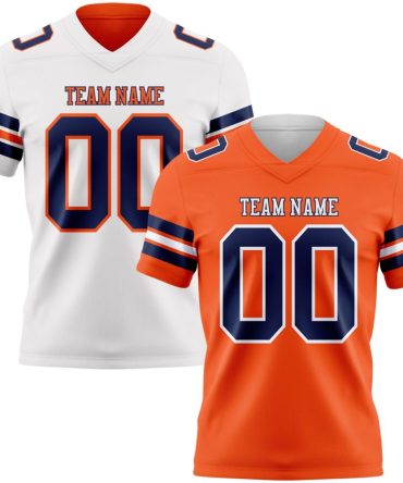 Custom Orange Navy-White Reversible Double Side Authentic Football Jersey, Gift For Football Fans