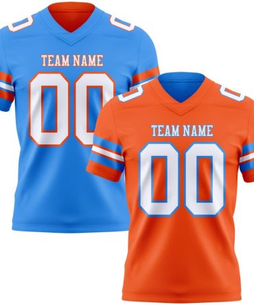 Custom Orange White-Powder Blue Reversible Double Side Authentic Football Jersey, Gift For Football Fans