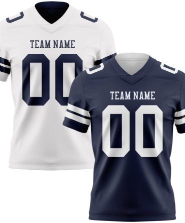 Custom Navy-White Reversible Double Side Authentic Football Jersey, Gift For Football Fans
