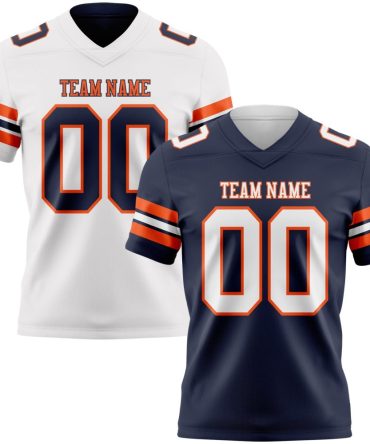 Custom Navy White-Orange Reversible Double Side Authentic Football Jersey, Gift For Football Fans