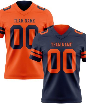 Custom Navy-Orange Reversible Double Side Authentic Football Jersey, Gift For Football Fans