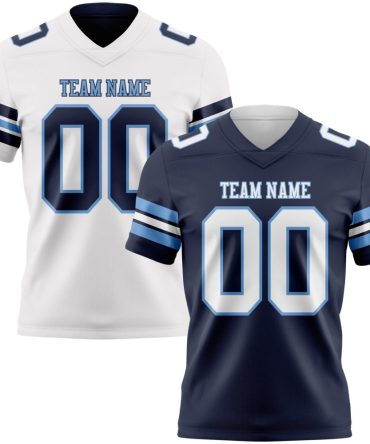 Custom Navy White-Light Blue Reversible Double Side Authentic Football Jersey, Gift For Football Fans