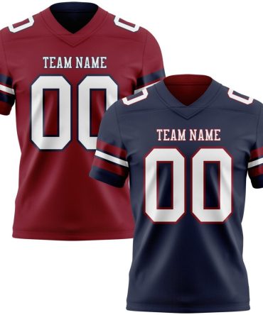 Custom Navy White-Crimson Reversible Double Side Authentic Football Jersey, Gift For Football Fans