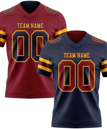Custom Navy Crimson-Gold Reversible Double Side Authentic Football Jersey, Gift For Football Fans