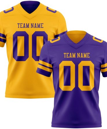 Custom Purple-Gold Reversible Double Side Authentic Football Jersey, Gift For Football Fans