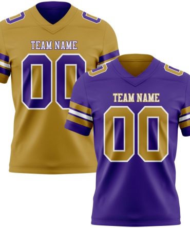 Custom Purple Old Gold-White Reversible Double Side Authentic Football Jersey, Gift For Football Fans