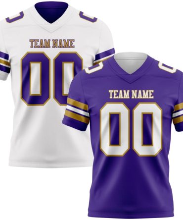 Custom Purple White-Old Gold Reversible Double Side Authentic Football Jersey, Gift For Football Fans