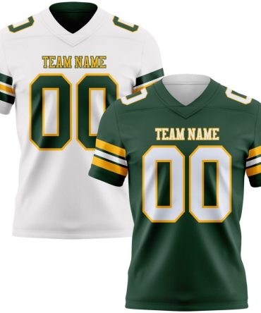Custom Green White-Gold Reversible Double Side Authentic Football Jersey, Gift For Football Fans