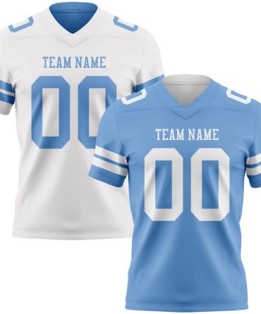 Custom Light Blue-White Reversible Double Side Authentic Football Jersey, Gift For Football Fans