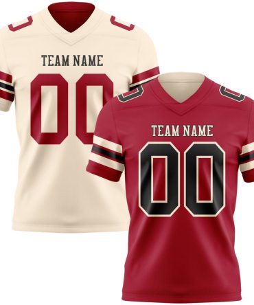 Custom Cardinal Black-Cream Reversible Double Side Authentic Football Jersey, Gift For Football Fans