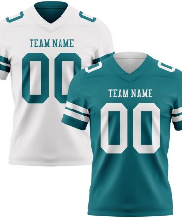 Custom Teal-White Reversible Double Side Authentic Football Jersey, Gift For Football Fans