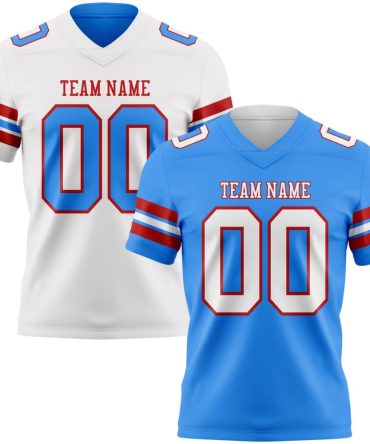 Custom Powder Blue White-Red Reversible Double Side Authentic Football Jersey, Gift For Football Fans