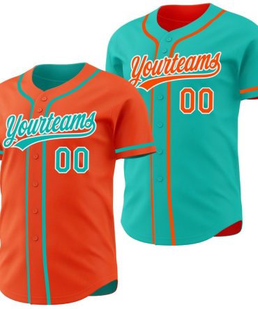 Custom Orange Aqua-White Reversible Button-Down Baseball Jersey, Gift For Baseball Fans