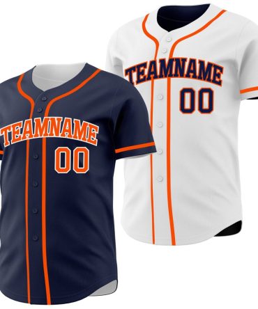 Custom Navy Orange-White Reversible Button-Down Baseball Jersey, Gift For Baseball Fans