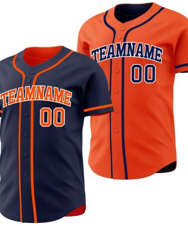 Custom Navy Orange-White Reversible Button-Down Baseball Jersey, Gift For Baseball Fans