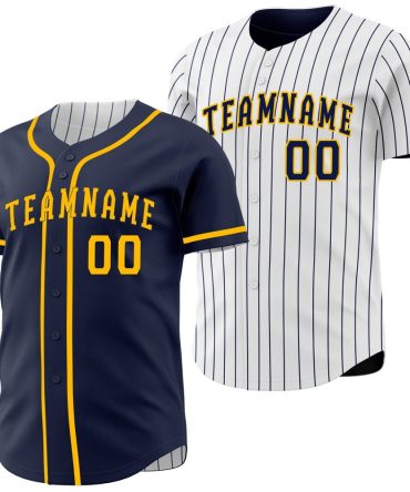 Custom Navy White Navy Pinstripe Reversible Button-Down Baseball Jersey, Gift For Baseball Fans